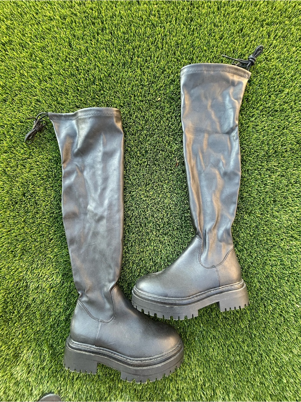 Black Knee-High Chunky Platform Boots - Women